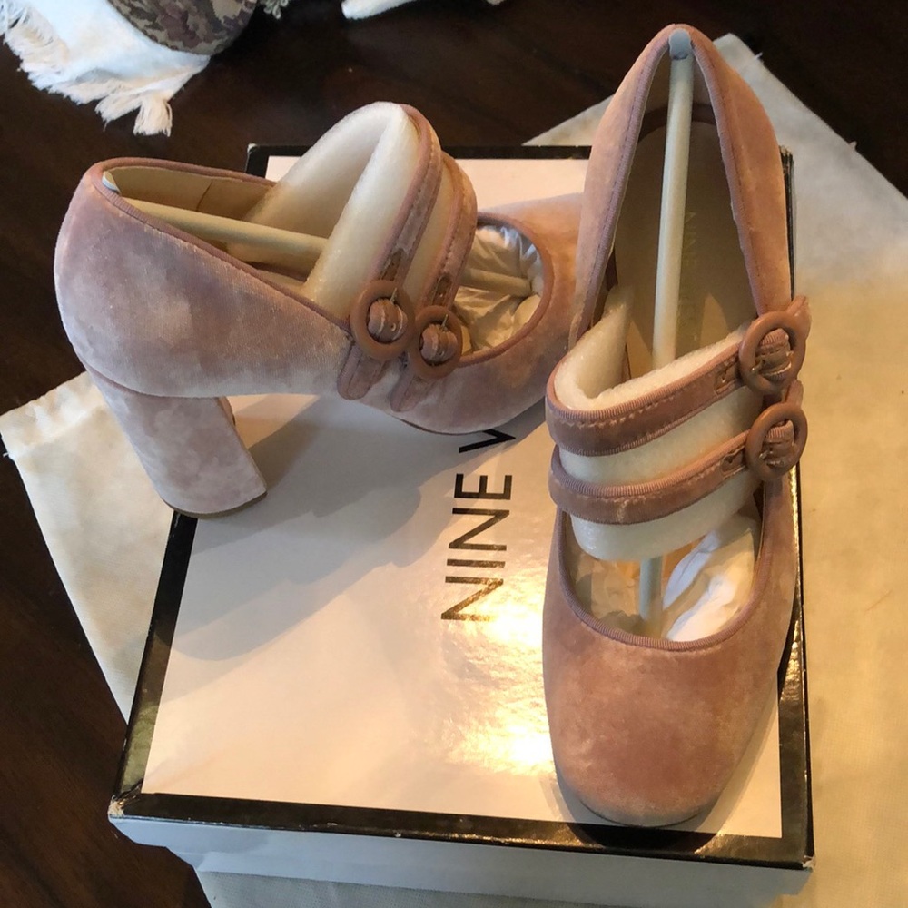 Moved Nine West Dabney Rose velvet mary jane double strap heels